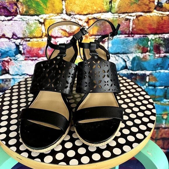 Michael Michael Kors Leather Upper Espadrille Wedge Cut Out Sandals 7.5 - Picture 5 of 10